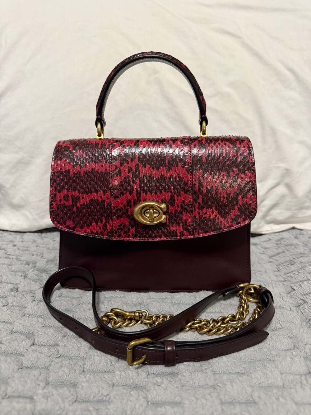 Coach Women's Parker Blocked Snakeskin Top Handle Bag